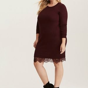 Torrid Merlot Lace Trim Sweater Dress